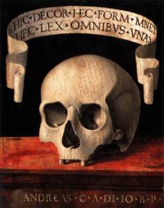 Andrea Previtali detto Cordeliaghi, Memento Mori - pannello (verso), tempera su tavola. 1502 ca. Milano, Museo poldi Pezzoli 